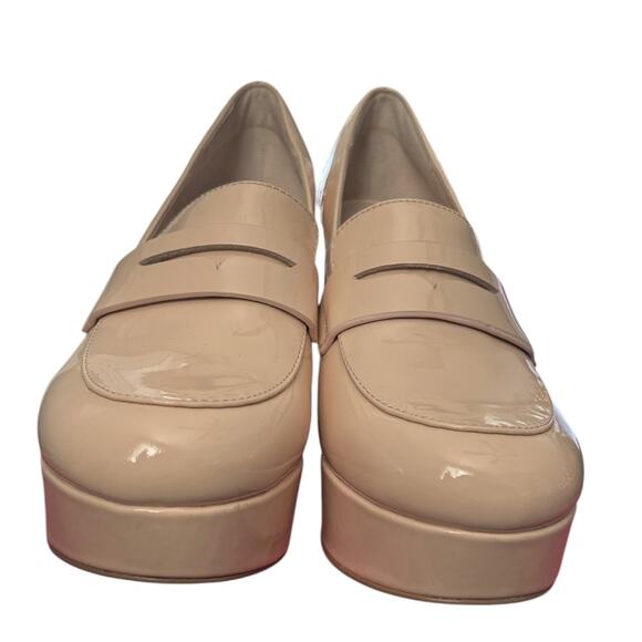 Anthropologie Cecelia Platform Penny Loafer Women's 9.5 Beige Patent Leather NEW - Picture 3 of 8